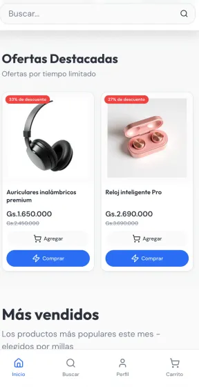 Vista móvil de OnShop