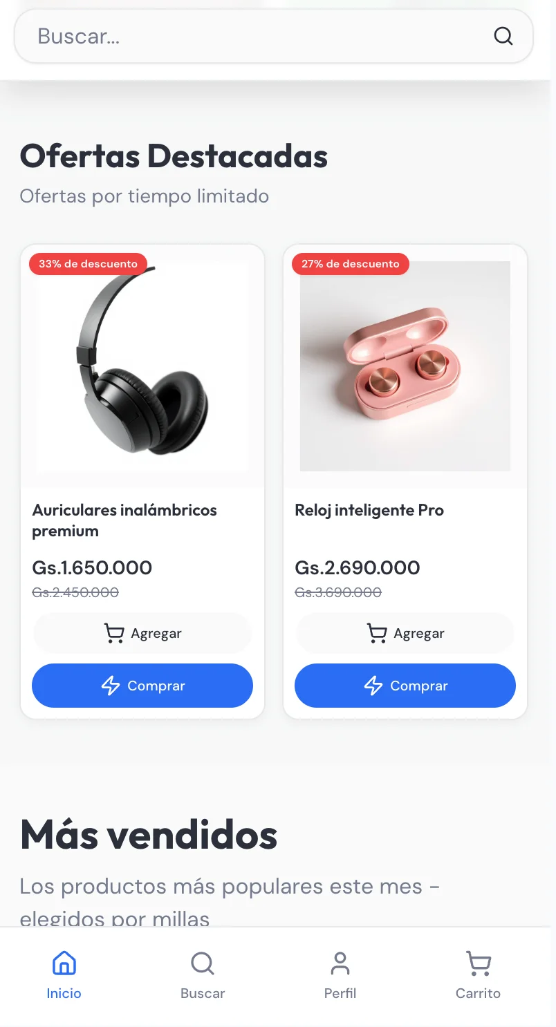 Vista móvil de OnShop